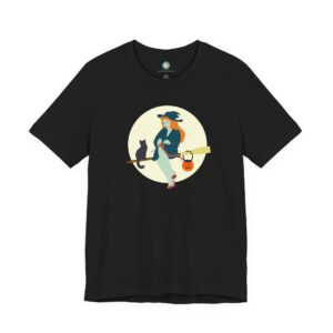 Witch on Broom T-Shirt — Cute Halloween Witch & Black Cat Tee