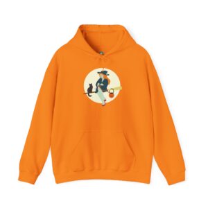 Halloween Knitting Witch Cat Hoodie – Vintage Moonlit Trick-or-Treat Sweatshirt